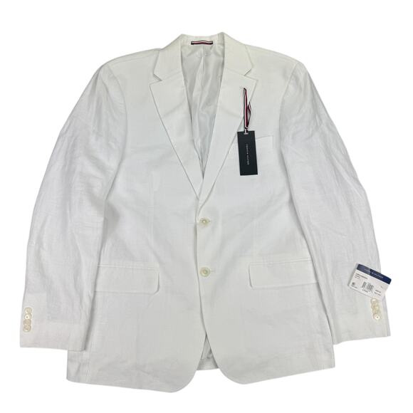 Tommy Hilfiger Mens Modern Fit 100% Linen Solid Sport Coat White 42R
